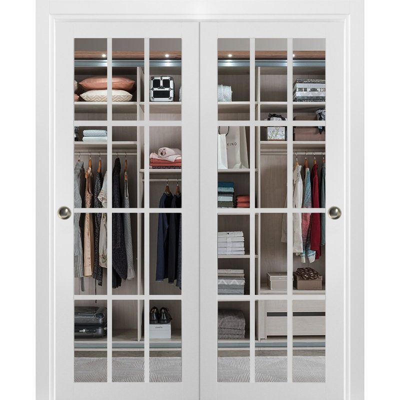 SARTODOORS Sliding Closet Clear Glass 12 Lites Bypass Doors Felicia 3355 Matte White Sturdy